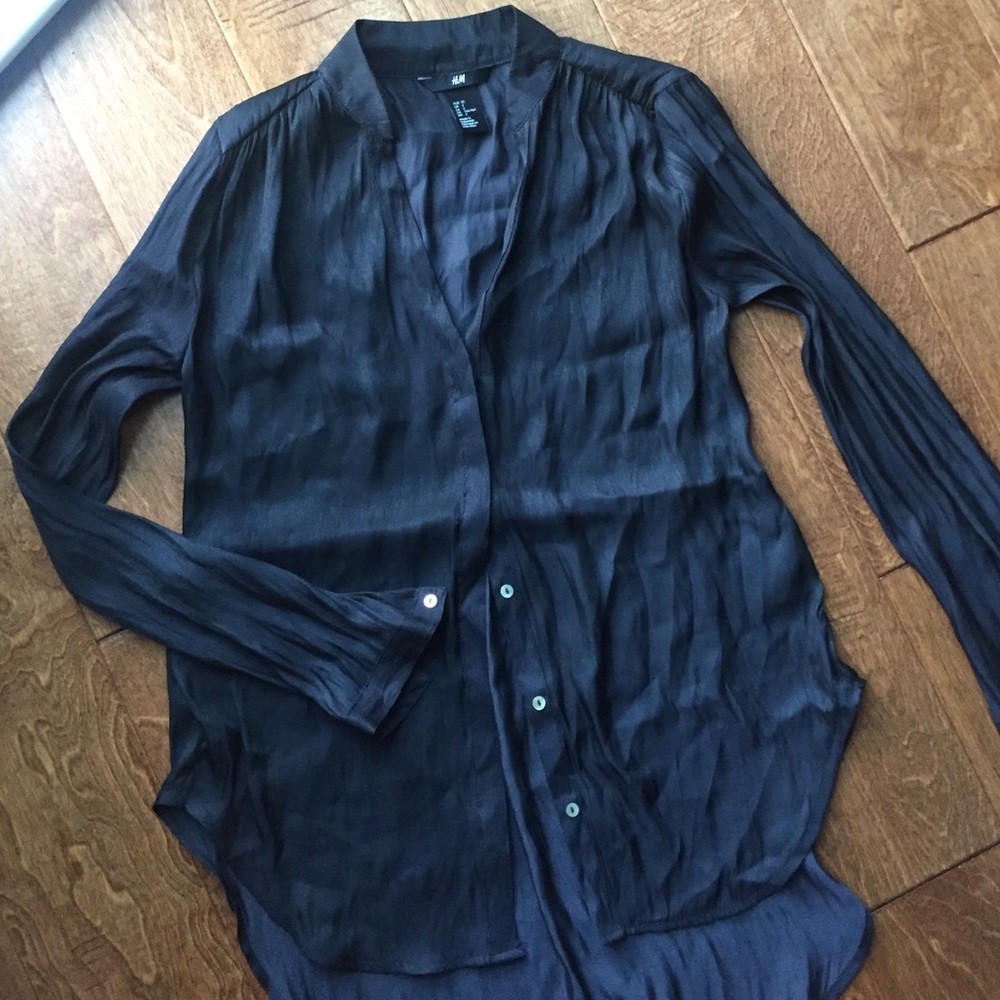 NWOT black silky shiny shirt - classy!